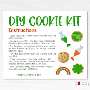 St. Patricks Day DIY Cookie kit instructions Printable Card. Printable Instructions card for DIY cookie kit. St Patricks Day Cookie kit card
