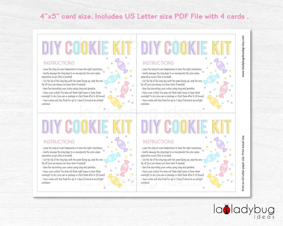 DIY Cookie Kit Instructions. Printable Instructions Card for Etsy