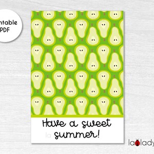Mini Cookie card stampabile. Carta estiva per i biscotti. Scheda trattamento cookie digitale. Download istantaneo. Carta con biscotti alla frutta da regalare. Pera..