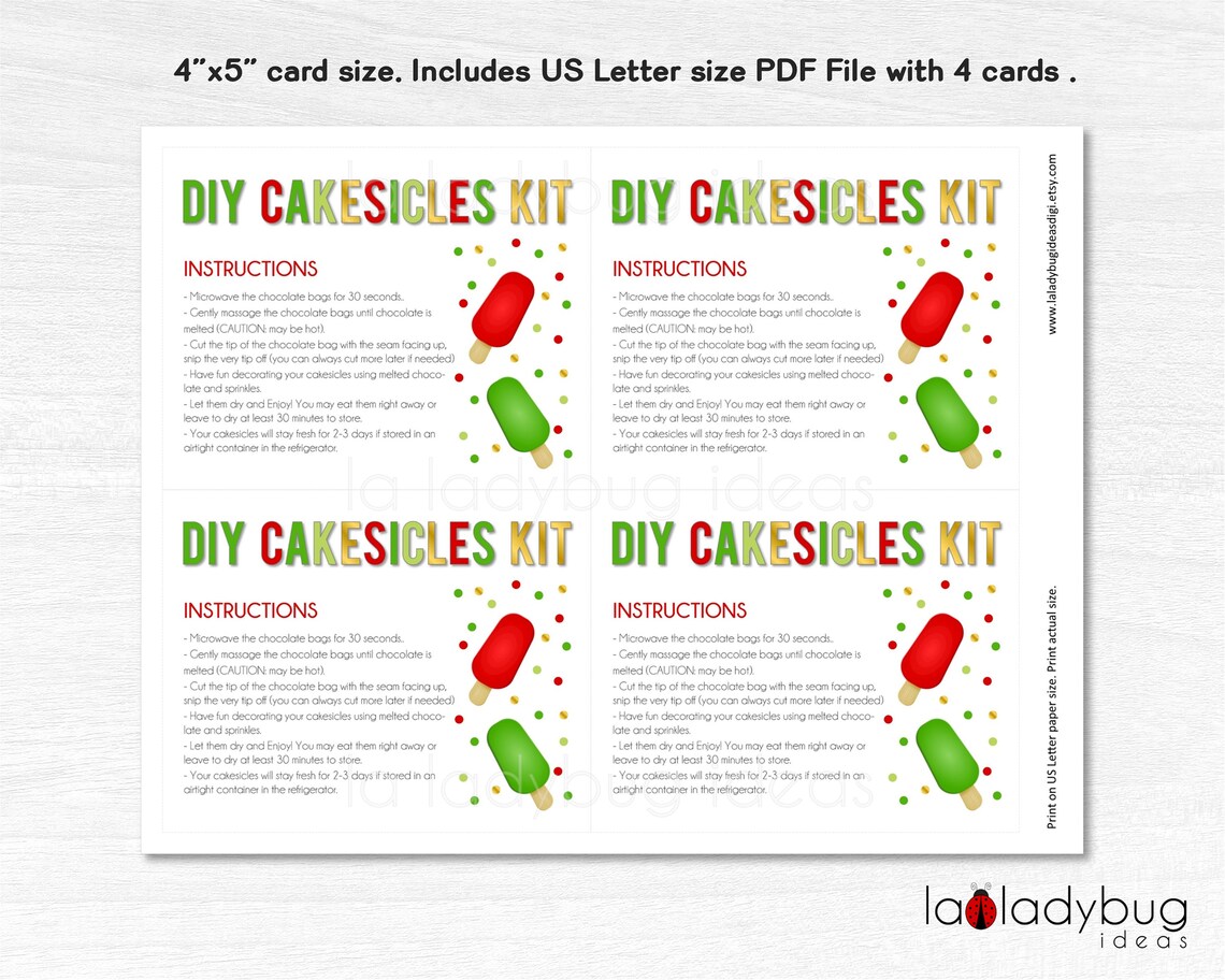 DIY Cakesicles Kit Instructions Card Christmas. Printable Etsy