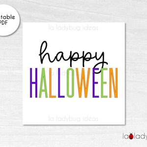 Happy Halloween afdrukbare Cookie Square-tag. Happy Halloween vierkante kaart voor koekjes. Digitale koekjestraktatiekaart. Halloween-koekjestraktatielabel.