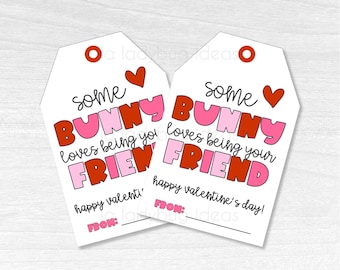 Bunny Valentine's Day Gift Tags, Printable PDF, Instant Download