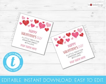 Editable Valentine's Day Gift tags. Printable Valentines Day tags. Editable and printable gift cards. Easy to edit JPEG/PDF.
