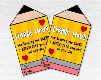 Teacher Appreciation Gift Tags: Printable Thank You Cards (PDF)
