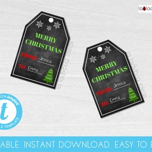 Editable Christmas Gift Tags. Printable Merry Christmas tags. Editable and printable gift tags. Instant download. Easy to edit.