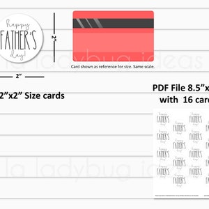 K&ouml;nnte beinhalten: Eine druckbare PDF-Datei mit 16 Karten mit dem Text "Happy Father's Day" in einer einfachen, modernen Schriftart. Die Karten sind f&uuml;r eine Gr&ouml;&szlig;e von 5,1 cm x 5,1 cm konzipiert und eignen sich perfekt f&uuml;r die Erstellung personalisierter Geschenke oder Dekorationen.