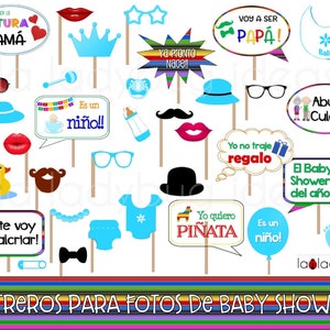 Letreros para fotos de Baby shower Fiesta niño. Arquivo para impressão. Chá de bebê espanhol. Cabine fotográfica espanhola adereços para chá de bebê. PDF