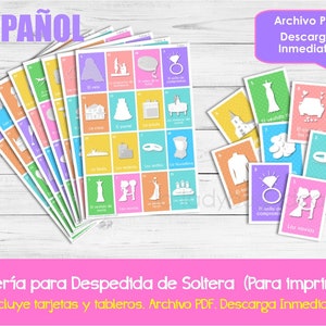 Lotería para Despedida de soltera en Español, Imprimible. Juego despedida de soltera. Archiwum PDF. Do druku hiszpańskie bingo wieczór panieński