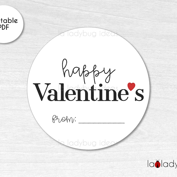 Happy Valentines sticker. Valentines day printable sticker. Happy Valentines Day round tag. Valentines printable stickers. Instant download