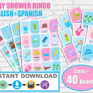 Rivelazione del genere di Loteria Baby Shower. Bingo inglese-spagnolo Rosa o blu. Loteria per ragazzo o ragazza Baby shower. PDF da stampare. Download istantaneo