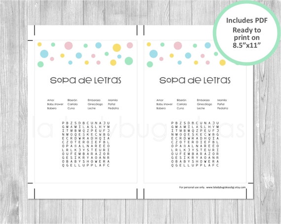 Sopa De Letras Para Baby Shower Para Imprimir En Español www.vrogue.co