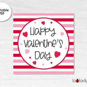 Valentijnsdag cadeaulabel. Digitale koekjestraktatiekaart. Valentijn cookie-tags. Afdrukbare Cookie Square-tag. Afdrukbare Valentijnsdag tag.
