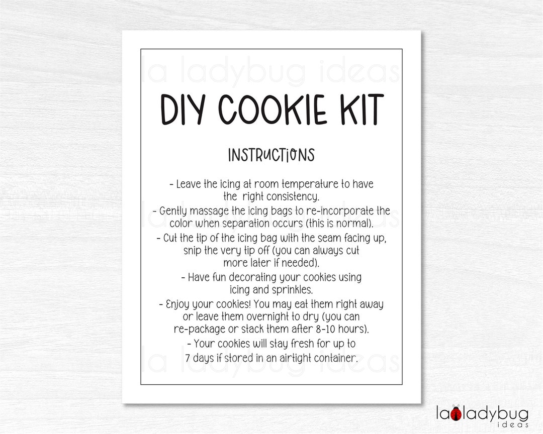 DIY Cookie Kit Printable Card. Minimal Design Cookie Kit Instructions. Simple Printable