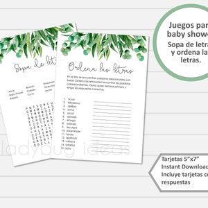 Jogos baby shower digital. Sopa de letras. Ordena palavras. Descarga imediata. Jogos de chá de bebê em espanhol. Download instantâneo. Imprimir.