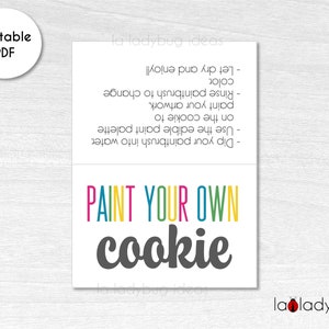 Peignez votre propre dessus de sac à biscuits. Peignez votre propre carte d&#39;instructions sur les cookies. Topper de sac imprimable pour peindre vos propres friandises à biscuits. Couleurs.