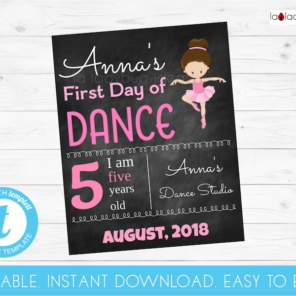Editable First day of Dance sign. Printable First day of dance. Editable and printable sign. Instant download. Easy to edit PDF/JPEG