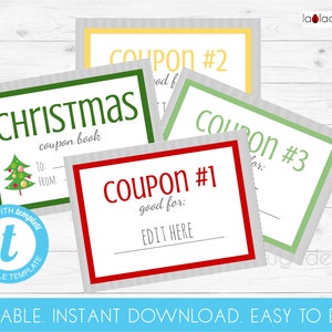 Libro de cupones de Navidad editable. Libro de cupones imprimible. Tarjetas de cupones de regalo editables e imprimibles. Descarga instantánea. Fácil de editar PDF/JPEG