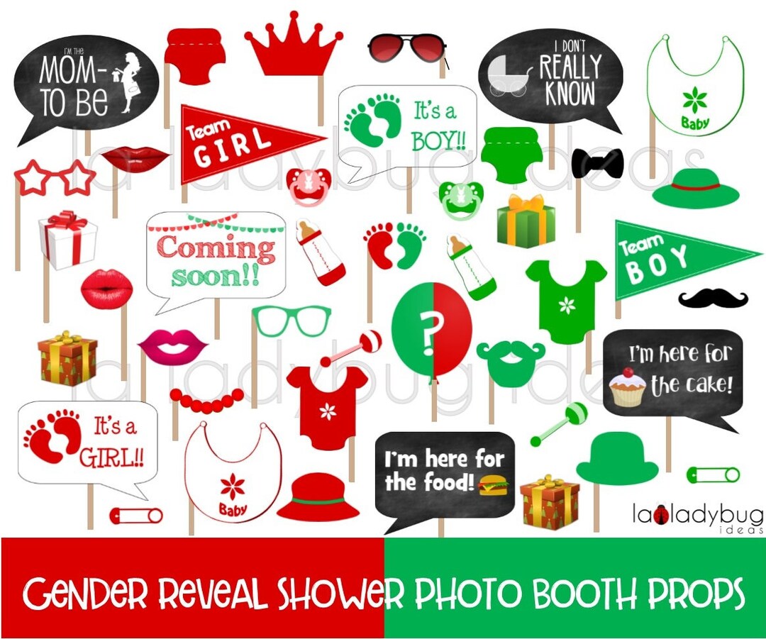 Red Props Gender Reveal Photo Booth Props, Red and Green (digital Download) - Etsy