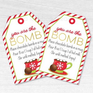 Hot chocolate bomb Tags. Printable hot cocoa bomb Gift Tags for Christmas. PDF. Instant Download. Hot chocolate bomb gift tags.