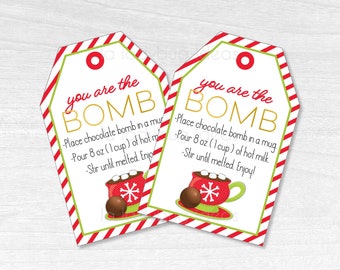 Etiquetas de bomba de chocolate caliente. Etiquetas de regalo de bomba de chocolate caliente imprimibles para Navidad. PDF. Descarga instantánea. Etiquetas de regalo con bombas de chocolate caliente.