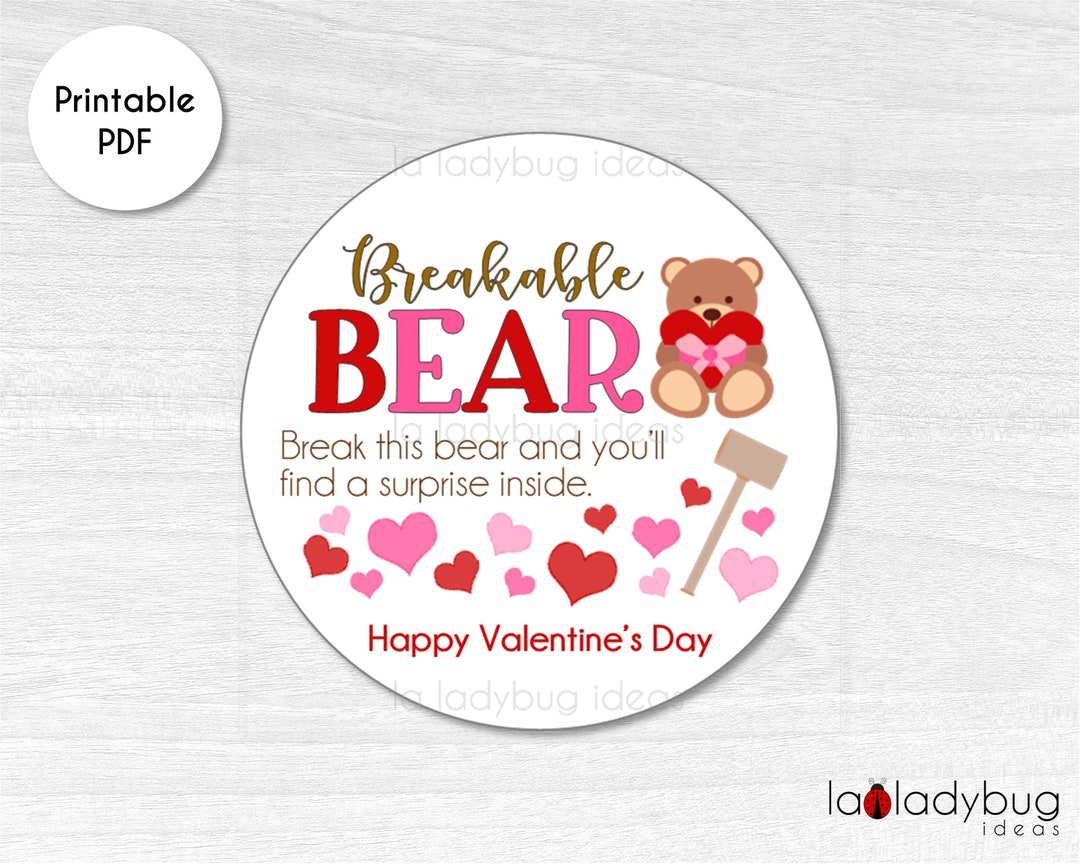 Breakable Bear Chocolate Tag. Breakable Bear Tag. Printable Tags for