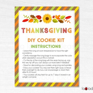 Thanksgiving DIY cookie kit Printable card. Thanksgiving Cookie kit instructions. Thanksgiving Printable Instructions for DIY cookie kit.