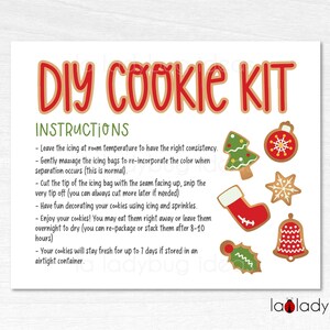 Druckbare Weihnachtskarte für DIY Cookie Kit Anleitung. Druckbare Anleitung DIY-Cookie-Kit. Cookie-Kit-Karte. Cookie-Anleitungskarte.