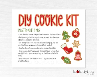 Printable Christmas card for DIY Cookie kit instructions. Printable Instructions DIY cookie kit. Cookie kit card. Cookie instructions card.