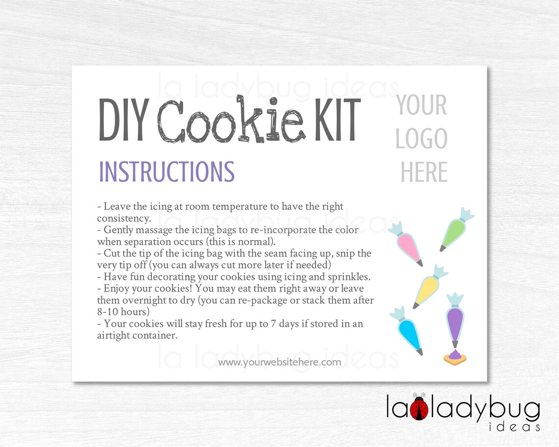 DIY Cookie kit instructions card. Editable template cookie Etsy