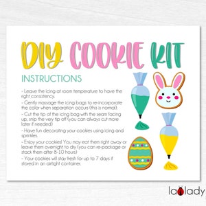 Easter DIY Cookie kit instructions. Printable Instructions card for DIY cookie kit. Easter Cookie kit card Printable file for instructions.
