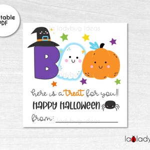Etiquette cadeau imprimable Happy Halloween. Carte carrée Happy Halloween pour les cookies. Carte numérique de biscuits. Étiquette pour biscuits d'Halloween.