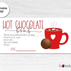 Hot cocoa bomb instructions card. Printable tags for hot chocolate bombs. Instant download. Square label. Hot Chocolate Bomb tag