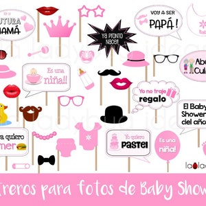 Letreros para fotos de Baby shower niña. Archiwum para imprimir. Hiszpański baby shower. Hiszpańska fotobudka rekwizytuje dziewczynkę z okazji baby shower.  Plik PDF.