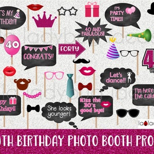 40th Birthday photo booth props. Printable. DIY Forty birthday party props for pictures. Instant download. PDF Digital file. High resolution image 1