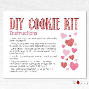 Printable card for Valentines DIY Cookie kit instructions. Printable Instructions card for DIY cookie kit. Valentine&#39;s Day Cookie kit card.