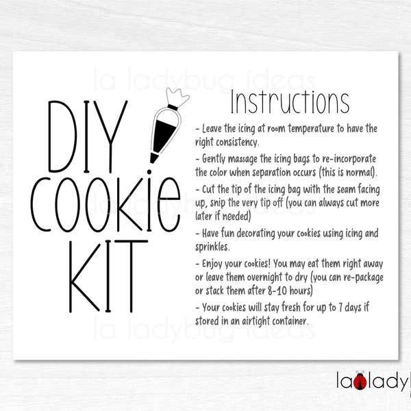 DIY Cookie kit instructions. DIY cookie kit directions. Cookie kit instructions card. DIY Cookie box instructions card. Printable card.