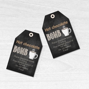 Hot cocoa bomb Tags. Hot chocolate bomb instructions card. Printable PDF. Instant Download. Hot cocoa bomb gift tags with instructions.