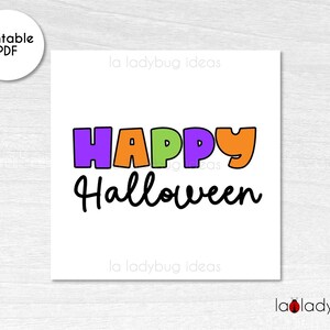 Etiqueta quadrada de biscoito para impressão de feliz Halloween. Feliz cartão quadrado de Halloween para biscoitos. Cartão digital de biscoitos. Etiqueta de biscoito de Halloween.