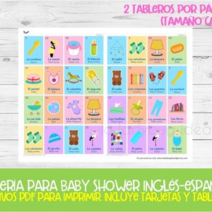 Lotería Baby Shower Ingles y Español. Juego para baby shower. PDF para imprimir. Baby shower bingo. English and Spanish. Instant download image 4