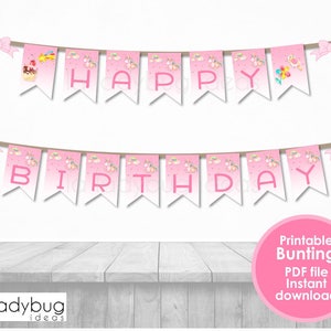 Unicorn birthday banner. Printable. Pink birthday party bunting. Girl birthday unicorn bunting. PDF Instant download. Unicorn party banner.