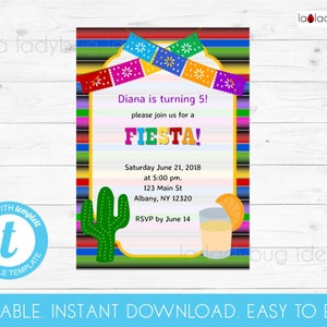Editable Fiesta Birthday invitation. Birthday party invitation. Mexican Fiesta. Instant download. Easy to edit. Fiesta Mexicana. Invitación.