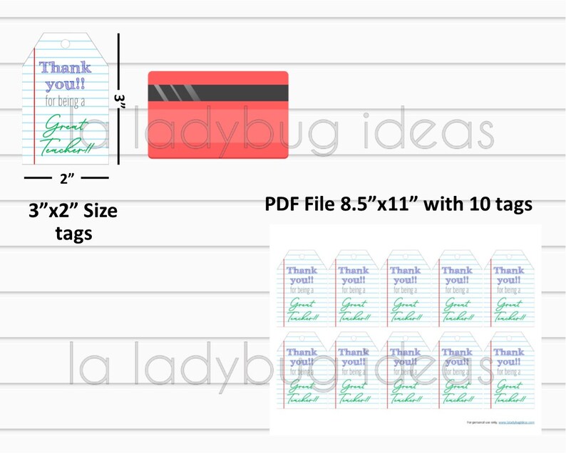 Puede incluir: Archivo PDF imprimible con 10 etiquetas de agradecimiento para profesores. Cada etiqueta mide 7,6 cm por 5,1 cm y presenta un dise&ntilde;o de papel rayado con el texto "Thank you!! for being a Great Teacher!!" en texto morado y verde.