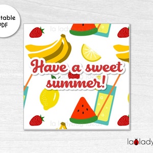 Étiquette imprimable Cookie Square. Carte carrée d'été pour les cookies. Carte de friandises à biscuits numérique. Carte de biscuits à la limonade pour le plaisir. Etiquette cadeau biscuits