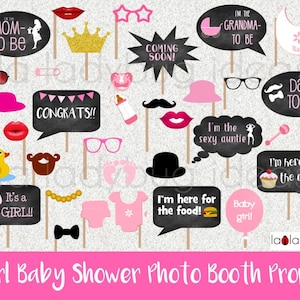 Girl baby shower photo booth props. Printable. DIY baby shower bubble speech. Instant download. PDF Digital file. High resolution.