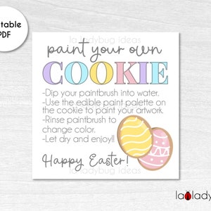 Easter PYO cookie tag with instructions. Easter tag for Paint your own cookie instructions. Paint your own Easter cookie. Instant download.