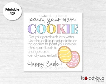 Easter PYO cookie tag with instructions. Easter tag for Paint your own cookie instructions. Paint your own Easter cookie. Instant download.