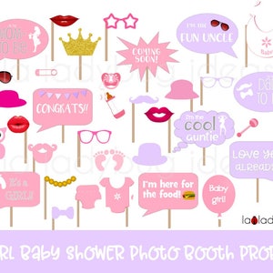 Pink and lavender. Girl baby shower photo booth props. Printable. DIY baby shower bubble speech. Instant download. PDF file. High resolution