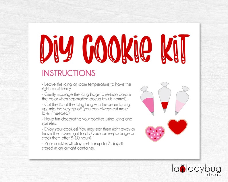 Printable card for Valentines DIY Cookie kit instructions