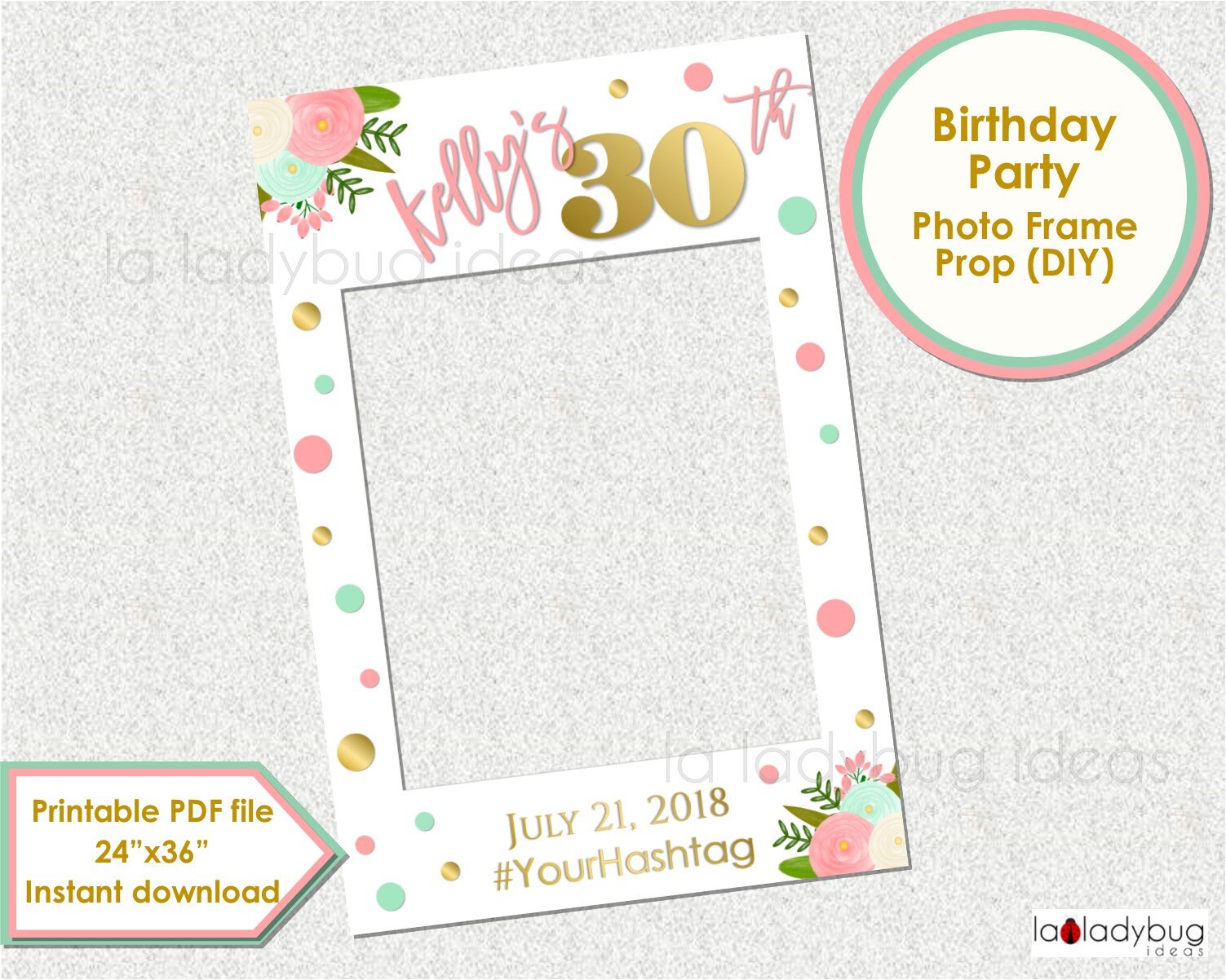 30 Birthday photo frame prop. 30th floral photo prop. DIY PDF Etsy