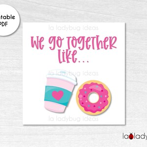 Afdrukbare Cookie Square-tag. Valentijnsdag vierkante kaart voor koekjes. Digitale koekjestraktatiekaart. We gaan samen als donut- en koffielabels.